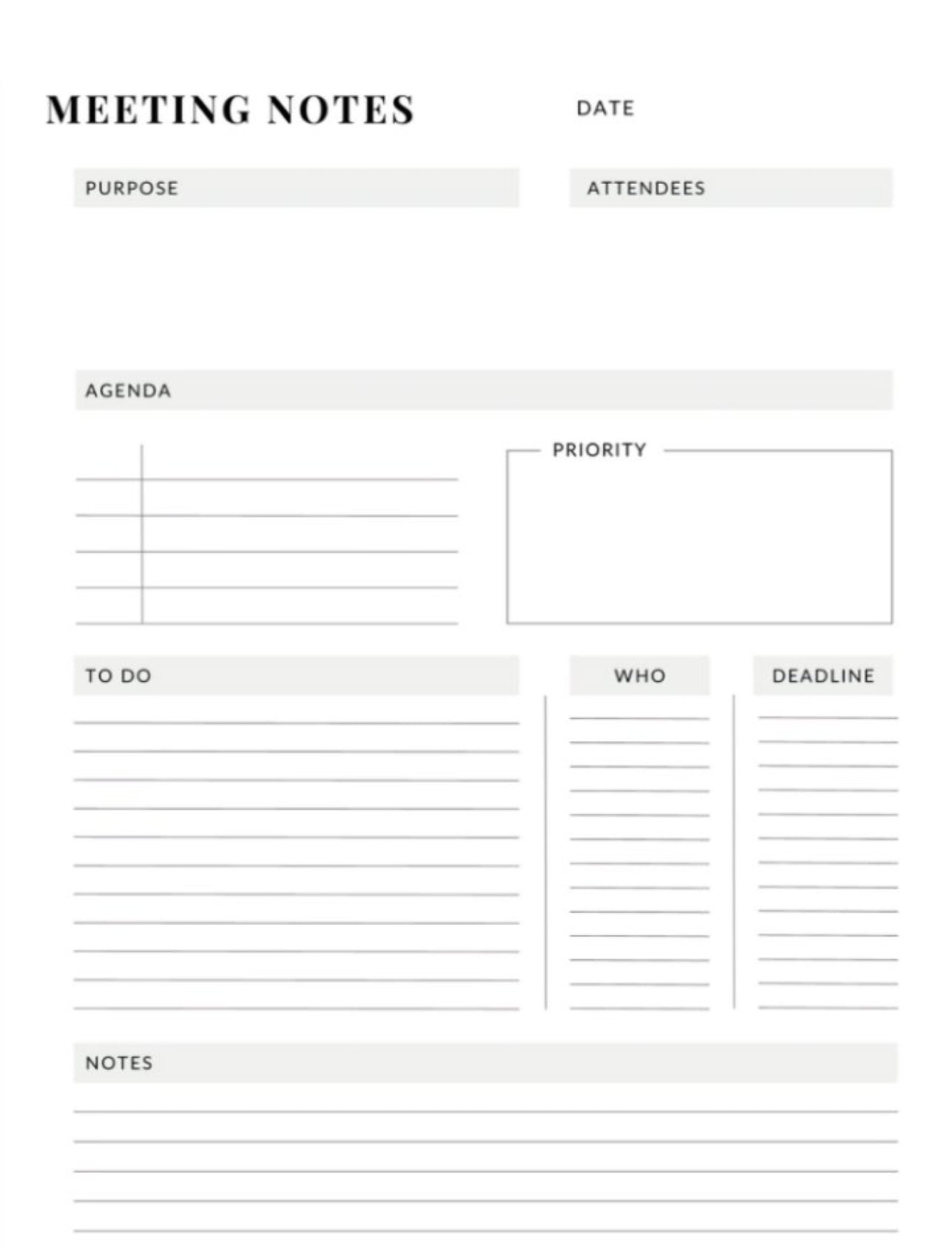 Focused Meeting Tracker Notepad