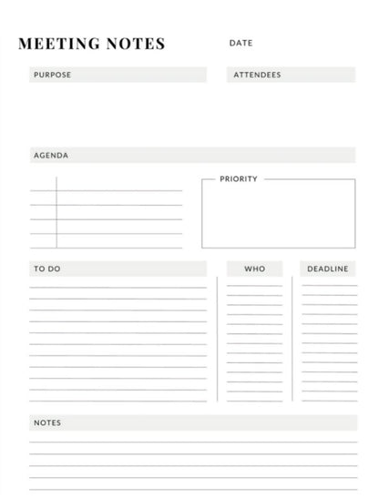 Focused Meeting Tracker Notepad